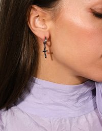 Серьги-кольца с крестиком Crystall BLACK 2cm 