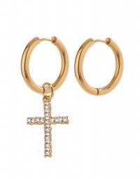Серьги-кольца золотистые с крестиком Crystall 2cm 