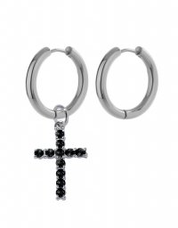 Серьги-кольца с крестиком Crystall BLACK 2cm 